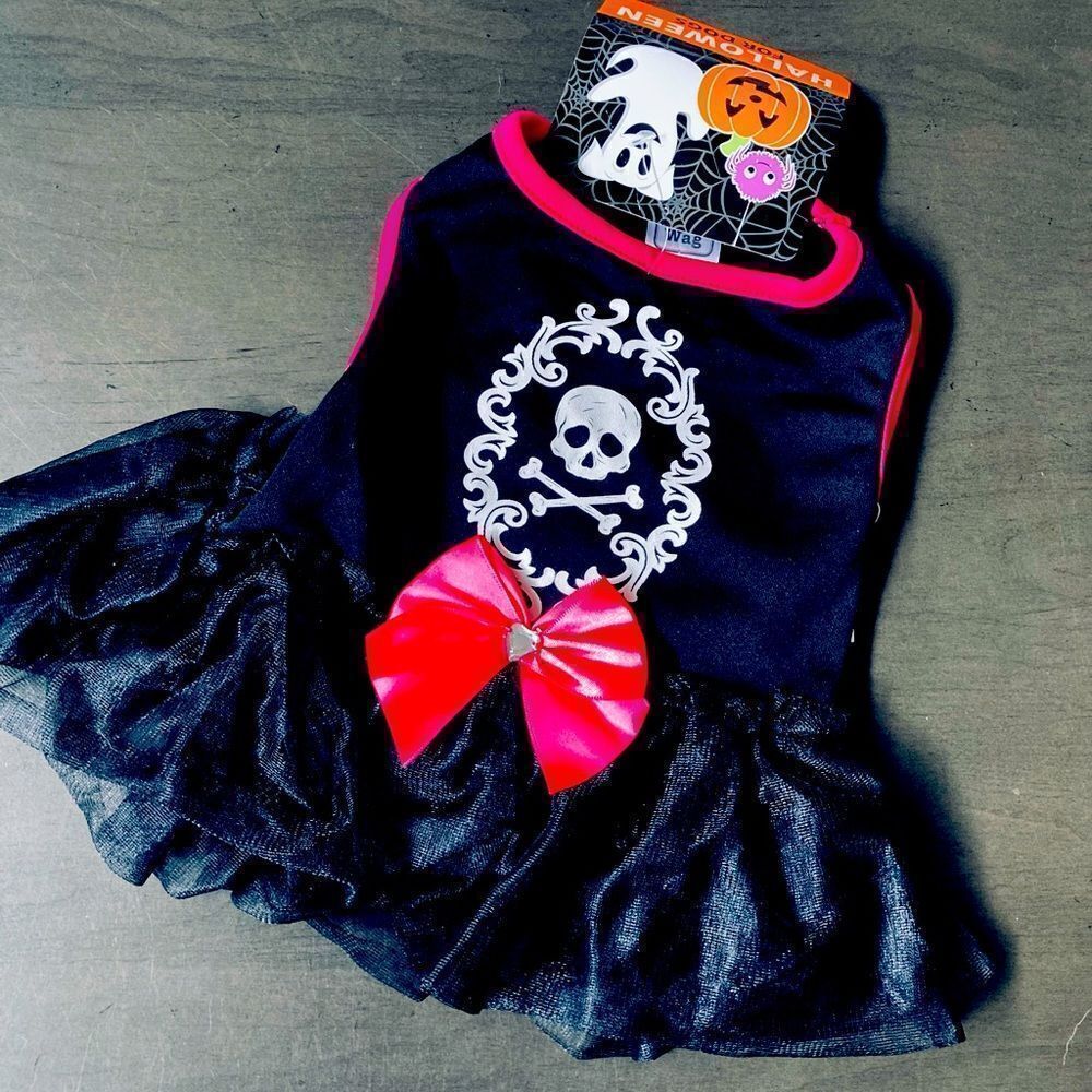 Halloween Skull Black Pink Goth Gothic Dog Pet Dress S